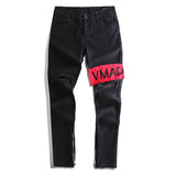 VMADE Authentics Male Washed stretch Jeans for men pants clothing Destroy Inwrought logo Zipper at inseam Slim fit Classic jean