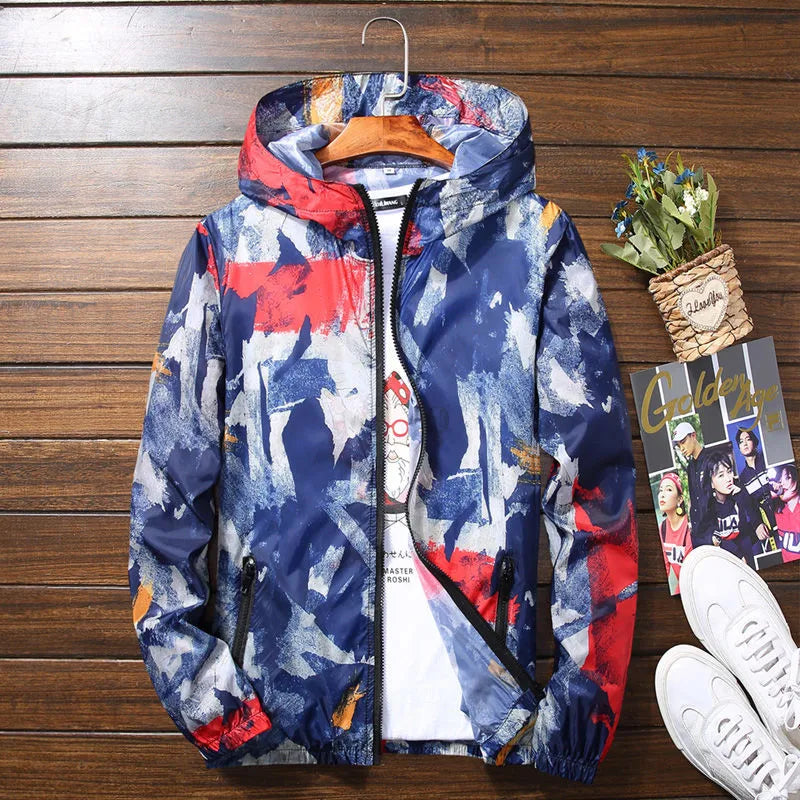 Plus Size S-7XL Men's Casual Camouflage Hoodie Jacket 2019 Summer Ultra Light Rainproof Waterproof Windbreaker Coat Male Outwear