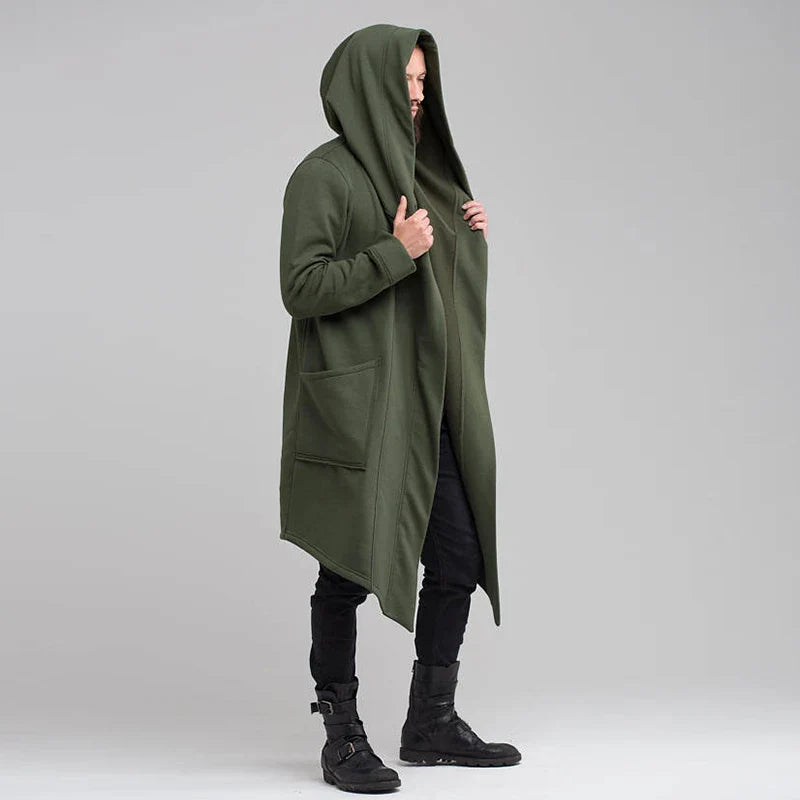 Men's Hooded Cardigan Trench Coat Streetwear Solid Color Hooded Windbreaker with Hood Autumn/Winter Jackets Men Trench Coat 2023