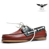 Men's Casual Genuine Leather Docksides Deck Lace Up Moccain Boat Shoes Loafers For Men Driving Fashion Women Shoes Wine Red