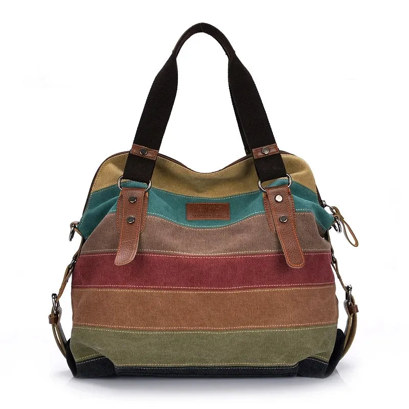 Yogodlns  Canvas Totes Striped Womens Handbag New Patchwork Rainbow Shoulder Bag Fashion Female Casual Crossbody Bag Sac a Main