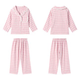 Cute Kid Girl's Turndown Collar Pink Plaid Pajama Sets.Vintage Toddler Kid‘s Pyjamas Set Sleep Loungewear.Children’s Clothing