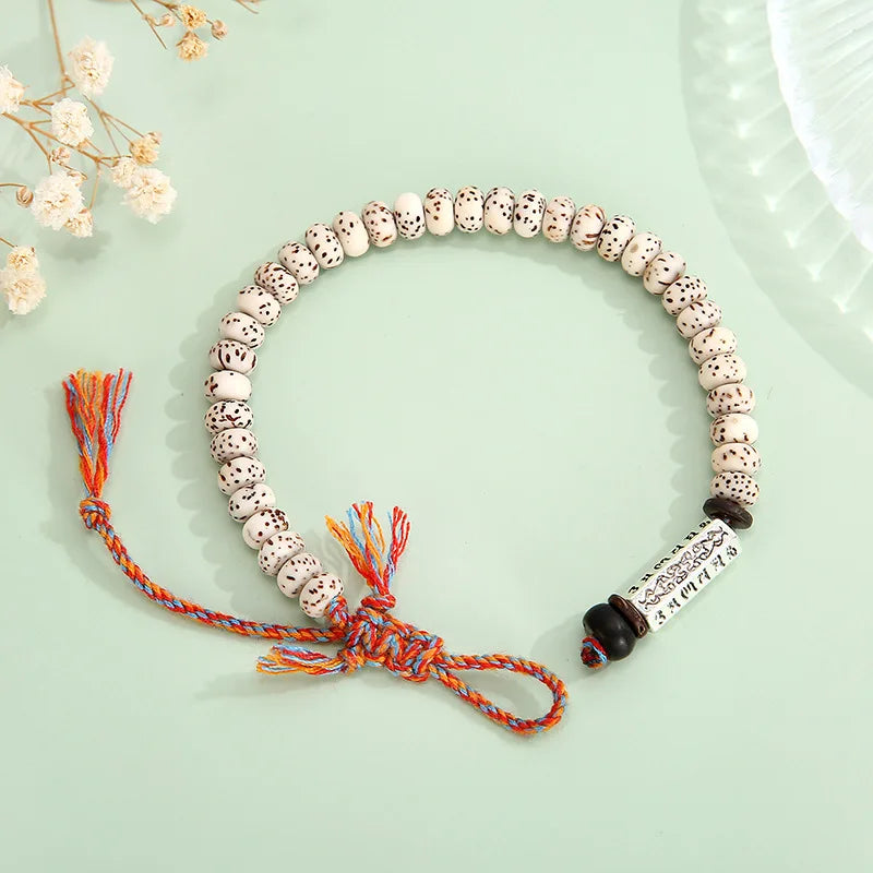 Tibetan Buddhist Braided Cotton Thread Lucky Knots Bracelet Natural Bodhi Beads Carved Amulet Handmade Bracelet for Men's Women