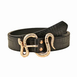 Fashion Women&#39;s PU Imitation Crocodile Leather Belt Metal S Snake-Shaped Buckle Strap All-Match Trend Decoration Jeans Waistband