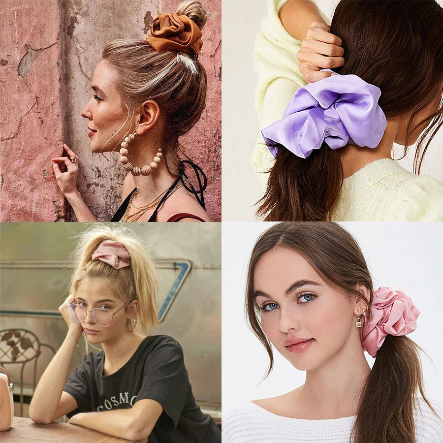 4Pcs/3Pcs Oversized Scrunchie Big Rubber Hair Tie Set Solid Stain Elastic Hair Bands Girl Ponytail Holder Super Hair Accessories