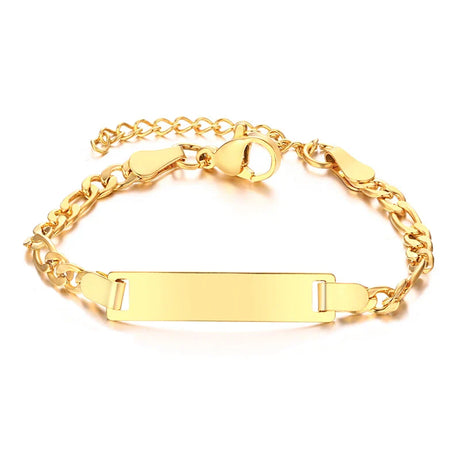 Personalize Baby Name Bracelet Figaro Chain Smooth Bangle Link Gold Tone No Fade Safty Jewelry 12cm to 15cm