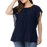 Women's Summer Plus Size Blouses Ruffle Sleeve Shirt Top Polka Dot Chiffon Round Neck Blouse Women Clothing