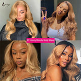 #27 Honey Blonde Human Hair Bundles with Closure Brazilian Hair Weave Bundles with Closure 10A Colored Body Wave Bundles