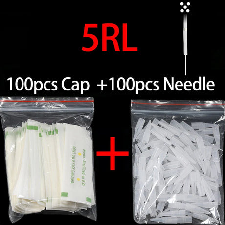 100pcs PMU Microblading Needle + Cup Tips Disposable Sterilized Professional Tattoo Machine Needles Permanent Makeup Eyebrow Lip