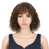 Trueme Curly Human Hair Wigs Colored Brazilian Bob Human Hair Wigs For Women Ombre Black Brown Deep Curly Full Wig With Bangs