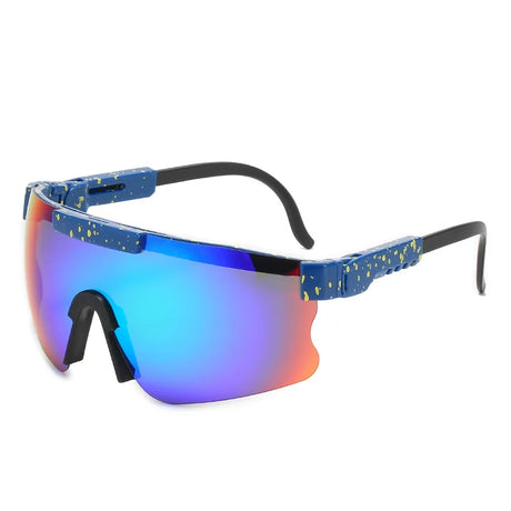 2021 Outdoor Goggle Sun Glasses Women Men Blue Frame Mirrored Lens Windproof Sport Flat Top Polarized Sunglasses Men/Woman UV400