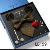 Holiday Gift Box Tie For Men 7.5 cmTie Hanky Pocket Squares Cufflink Set Bow Tie Clip Necktie Box Purple hombre Geometric Office