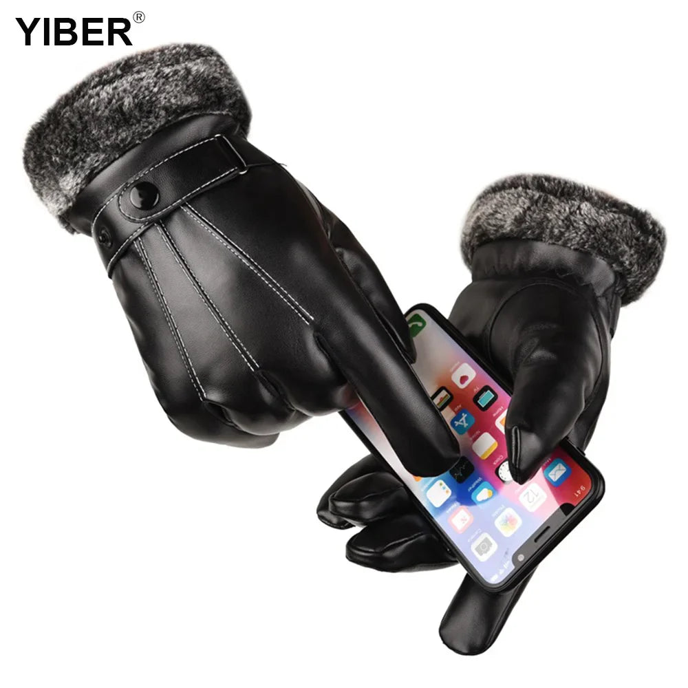 Winter Gloves For Men Leather Gloves Tactical Touchscreen Fleece Keep Warm Waterproof Driving Male Snowboard Outdoor Sport Glove