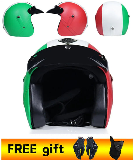 2020 New PU Leather retro Helmets 3/4 Motorcycle Chopper Bike helmet open face vintage motorcycle helmet