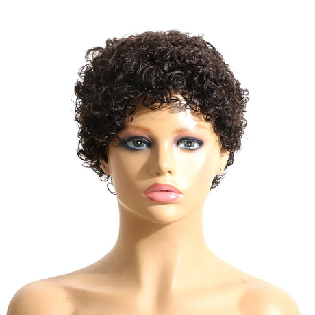 100% Human Hair Short Jerry Curly Wig Afro Curly Piexie Cut Full Machine Wig for Women African Americans Natural Black