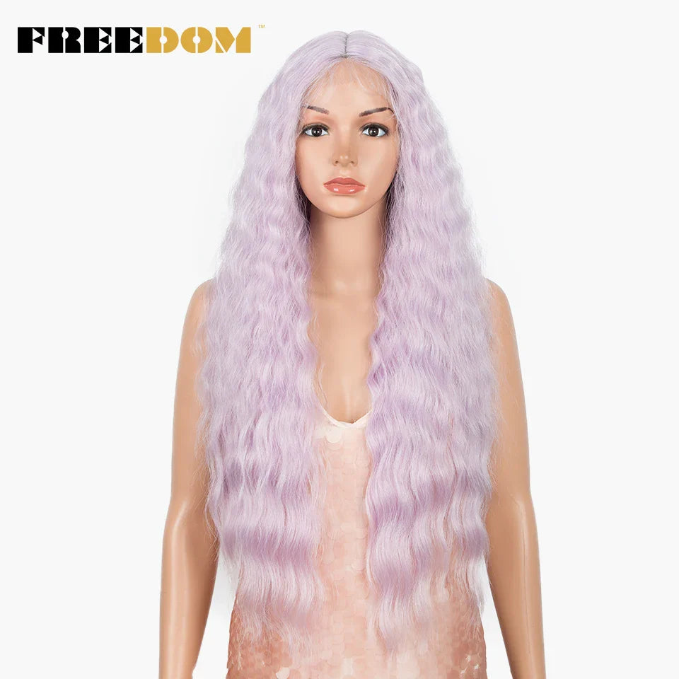 FREEDOM Synthetic Lace Wig Long Deep Wavy Ombre Blonde Ginger Lace Wigs For Black Women Heat Resistant Cosplay Wigs