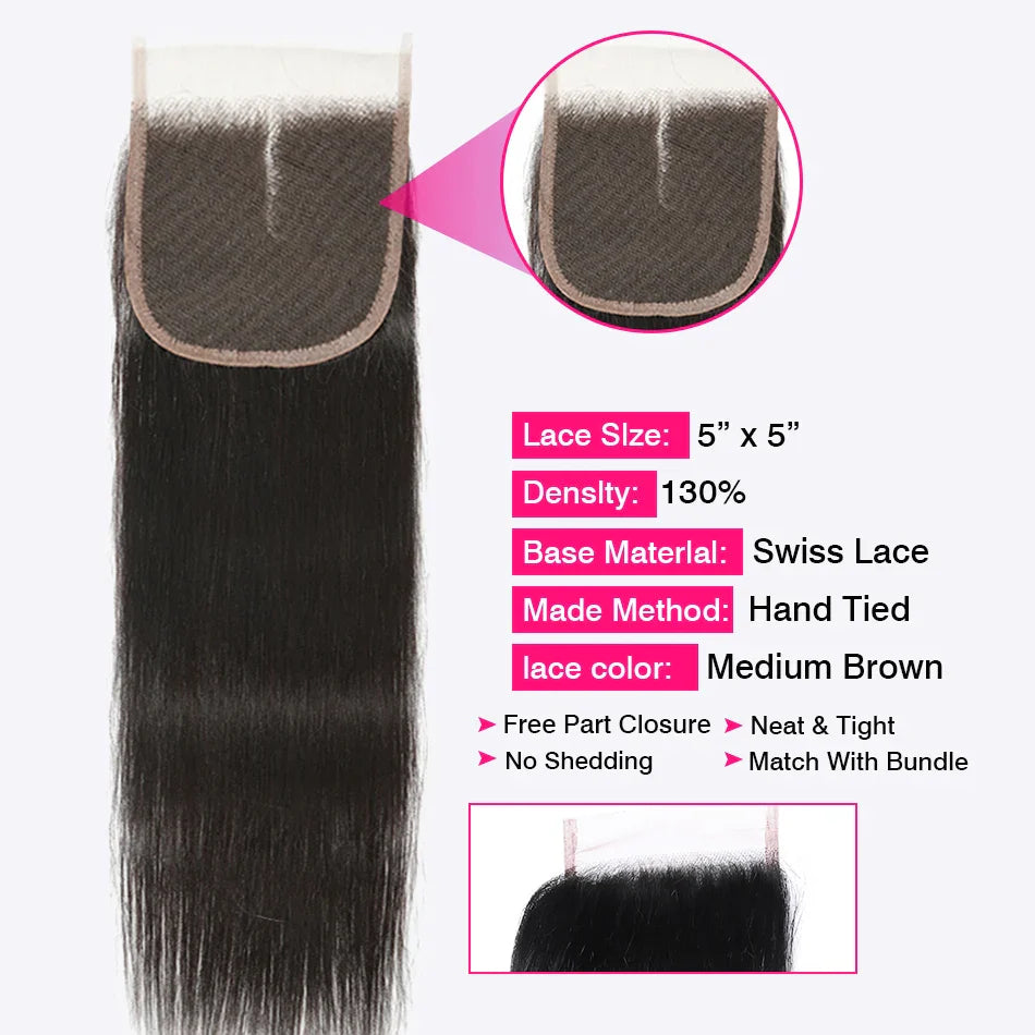 ShineFull hair Straight closure Indian hair 4x4 lace closure HD closure 5x5 Hair closure only Natural color 8''-22'' Baby hair