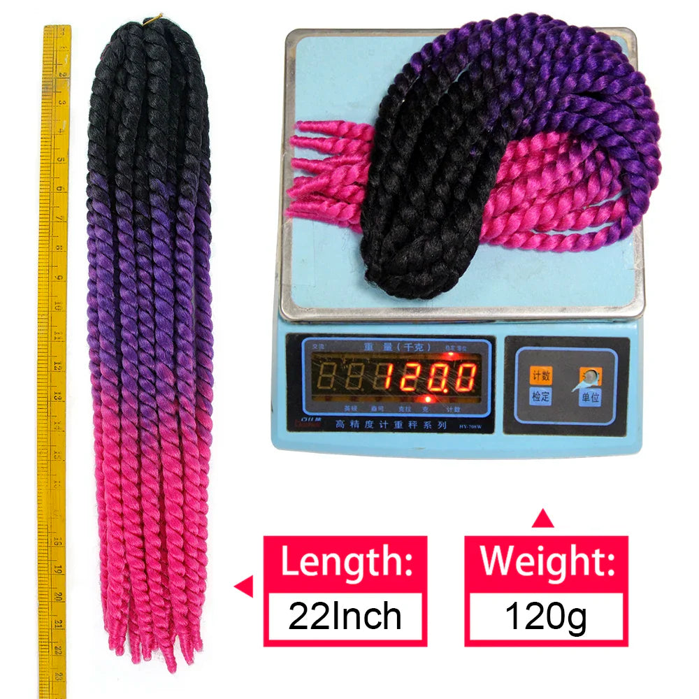 YunRong Senegalese Twist Hair Jumbo Crochet Braids 22 inch 120g 20 Color Ombre Synthetic Crochet Hair Braiding Hair For Women