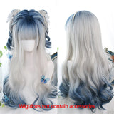 MEIFAN Long Lolita Ombre Harajuku Wig With Bang Red Blue Wave Curly Cosplay Wig Heat Resistant Synthetic Jellyfish Head Wigs