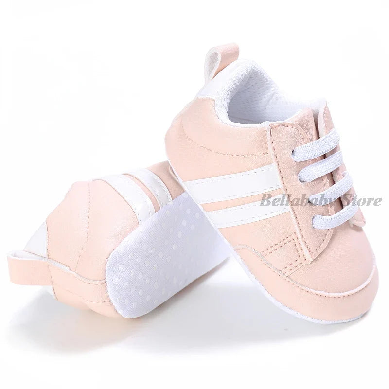 First Walkers Baby Girl Gold Shoes Autumn PU Leather Toddler Boy Sneaker Striped Black Newborn Baby Shoes Outdoor Soft Anti-slip