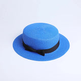 2019 Parent-child wholesale sun flat straw hat boater hat girls bow summer Hats For Women kid and Beach flat panama straw hat