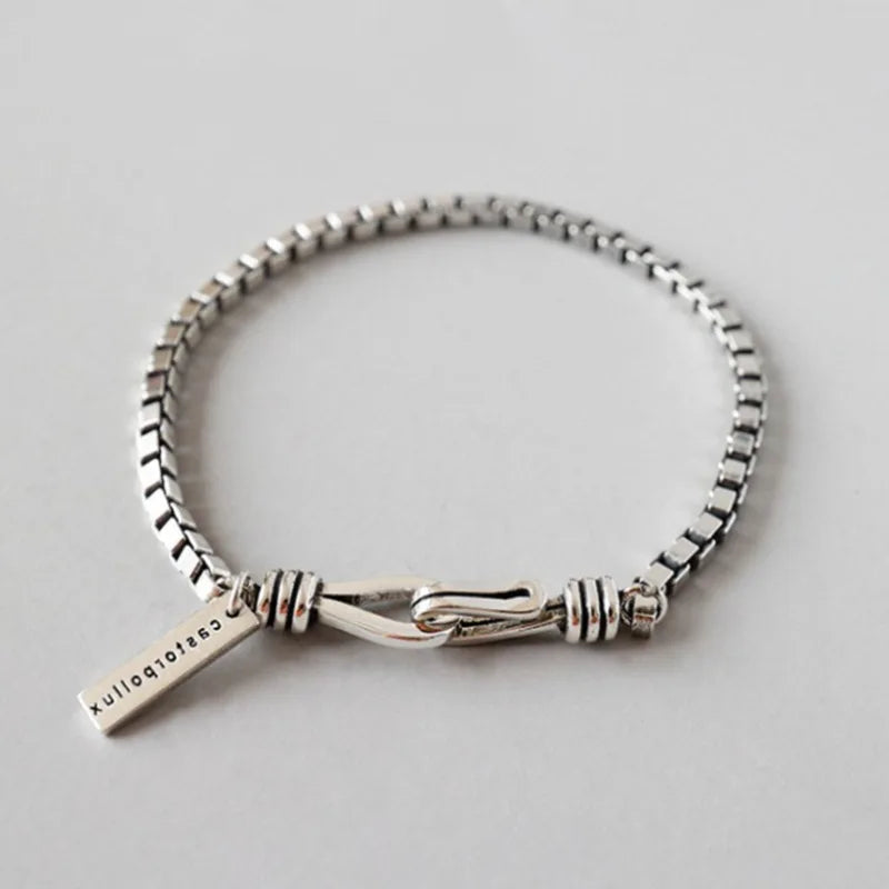 ANENJERY Silver Color Double Hook Box Chain Bracelet Fashion Punk Style Letter Couple Bracelet For Women Men Jewelry S-B319