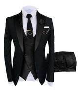 Mens Suit 3 Pieces Formal Fashion Solid Flat Color Tuxedos Jacket Wedding Groom Navy Burgundy(Blazer+Vest+Pants)