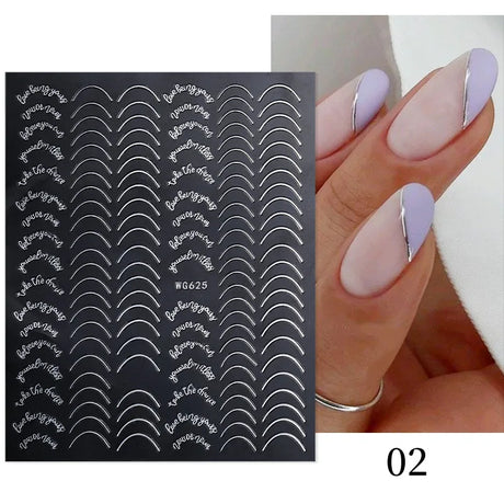 3D Silver Frame Nail Sticker Silver Bronzing Stripe Lines Sliders For Nails Tribal Pattern Decals Marble Blooming Nail Tattoos