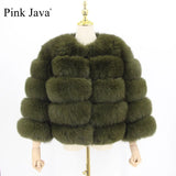 Pink Java QC1801 FREE SHIPPING real fox fur coat women winter thick fur jacket short fur coat wholesale genuine fox short sleeve