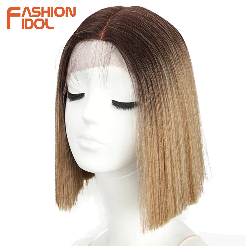 FASHION IDOL 10 Inch Bob Wigs Straight Hair Lace Wigs For Women Cosplay Wigs Heat Resistant Fake Hair Synthetic Free Shipping