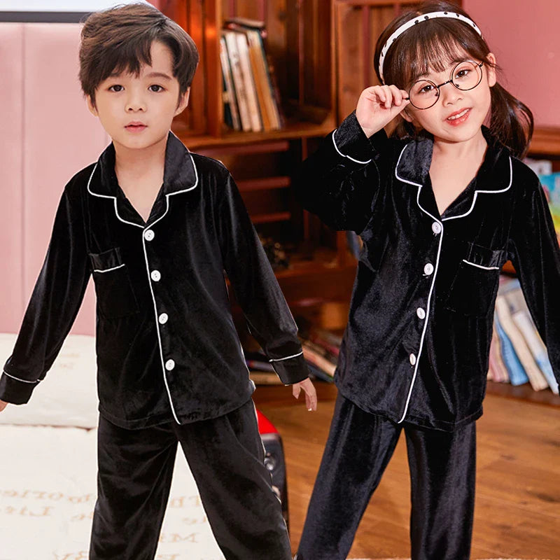 Autumn Winter Children Velour Pajamas Set Teen Warm Velvet Sleepwear Girls Loungewear Kids long sleeved Pijamas Homewear suit re