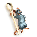 Wuli&baby Holding Spoon Smiling Mouse Brooches Women Alloy Enamel Rat Animal Casual Party Brooch Pins New Year Gifts