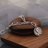 ANENJERY Silver Color Round Coin Bracelet for Women Men Thick Chain Thai Silver Bracelet Gifts