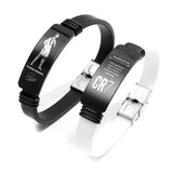 Football Star Player Messi Bracelet Stainless Steel Adjustable Waistband Black And White 2-piece Set with Dazzling Black Tin Box