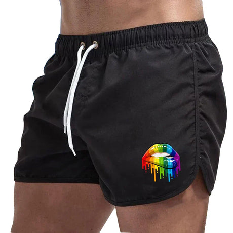 Summer Men's Shorts Lip Printing Sport Casual Fitness Breathable Training Drawstring Candy Colors Loose Male Beach Pants S-3XL