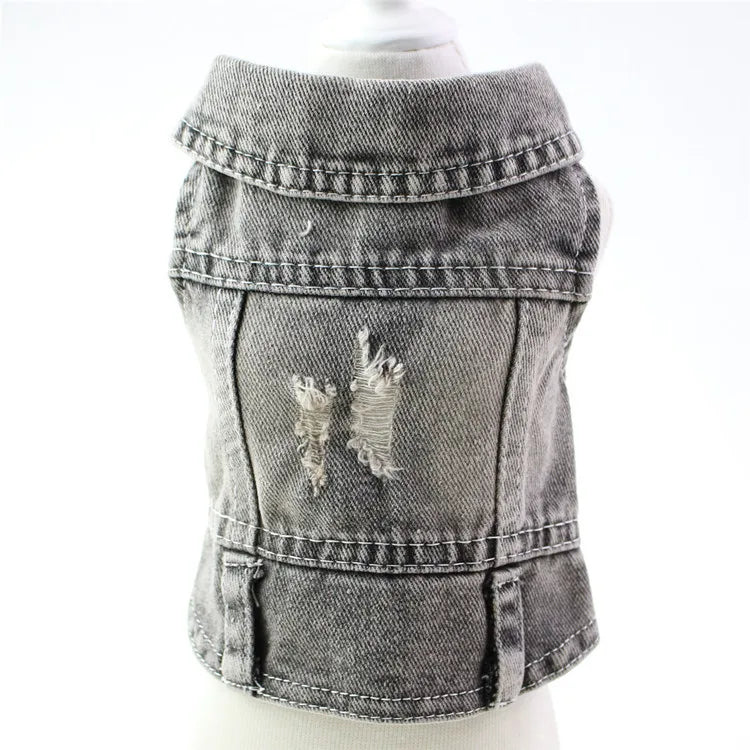 Pet Dog Jeans Jacket Denim Coats Holes Design Cat Puppy Vest Spring/Summer Apparel 3 Colors