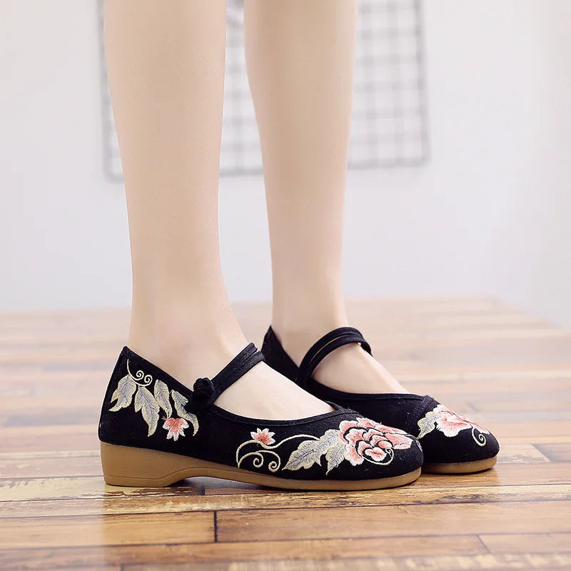 comemore Jacquard Embroidered Women Soft Bottom Ballet Flats Elegant Ladies Casual Strap Ballerinas Chinese Style Cotton Shoes