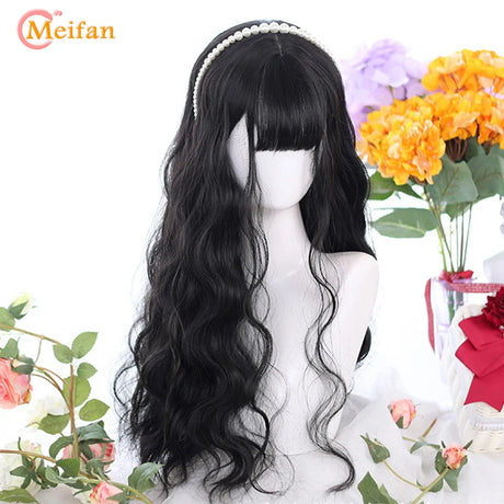 MEIFAN Long Lolita Ombre Harajuku Wig With Bang Red Blue Wave Curly Cosplay Wig Heat Resistant Synthetic Jellyfish Head Wigs