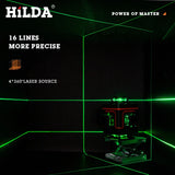 HILDA 12/16 Lines 3/4D Laser Level Level Self-Leveling 360 Horizontal And Vertical Cross Super Powerful Green Laser Level