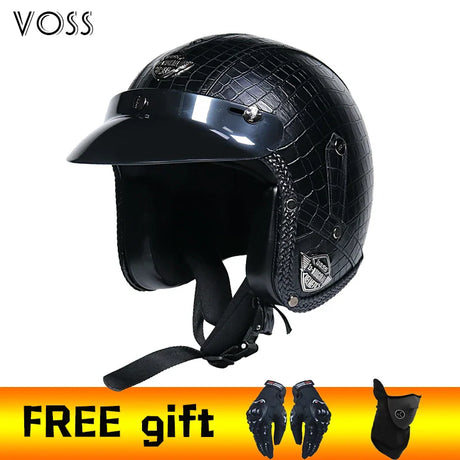 2020 New PU Leather retro Helmets 3/4 Motorcycle Chopper Bike helmet open face vintage motorcycle helmet