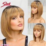 Sleek Short Bob Wigs With Bang Brazilian Straight Hair Wigs For Women Brown P4/30# Glueless Machine Made Cheap Human Hair Wigs