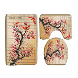 Chinese Style Red Plum Fish Bamboo Printing Bath Mat Bedroom Kitchen Non-Slip Carpet Toilet Cover Rug Flannel Shower Room Decor