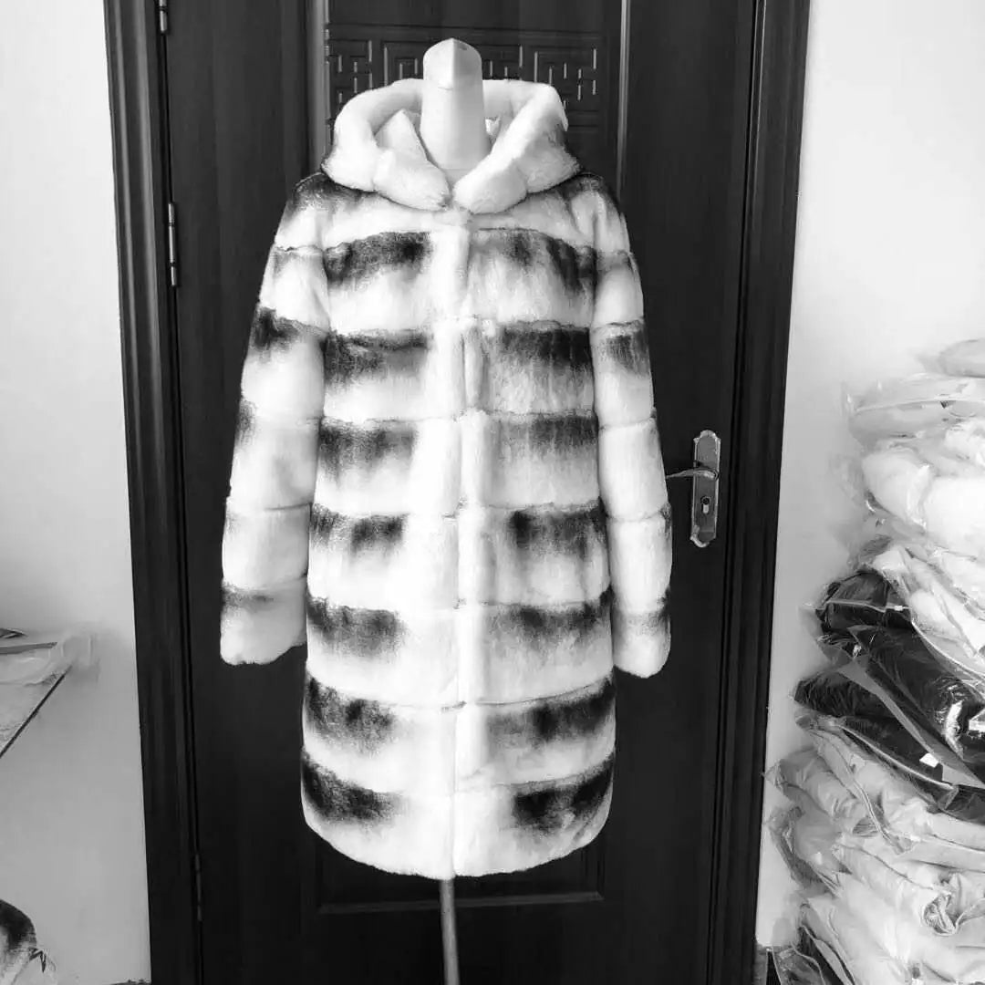 rabbit fur coat rabbit fur jacket Stand collar imported rex rabbit coat stripes rex rabbit fur coat high quality natural fur