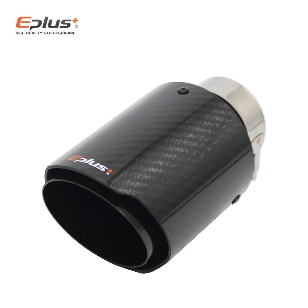 EPLUS Car Glossy Carbon Fiber Muffler Tip Exhaust System Pipe Mufflers Nozzle Universal Straight Stainless Black For Akrapovic