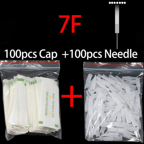 100pcs PMU Microblading Needle + Cup Tips Disposable Sterilized Professional Tattoo Machine Needles Permanent Makeup Eyebrow Lip