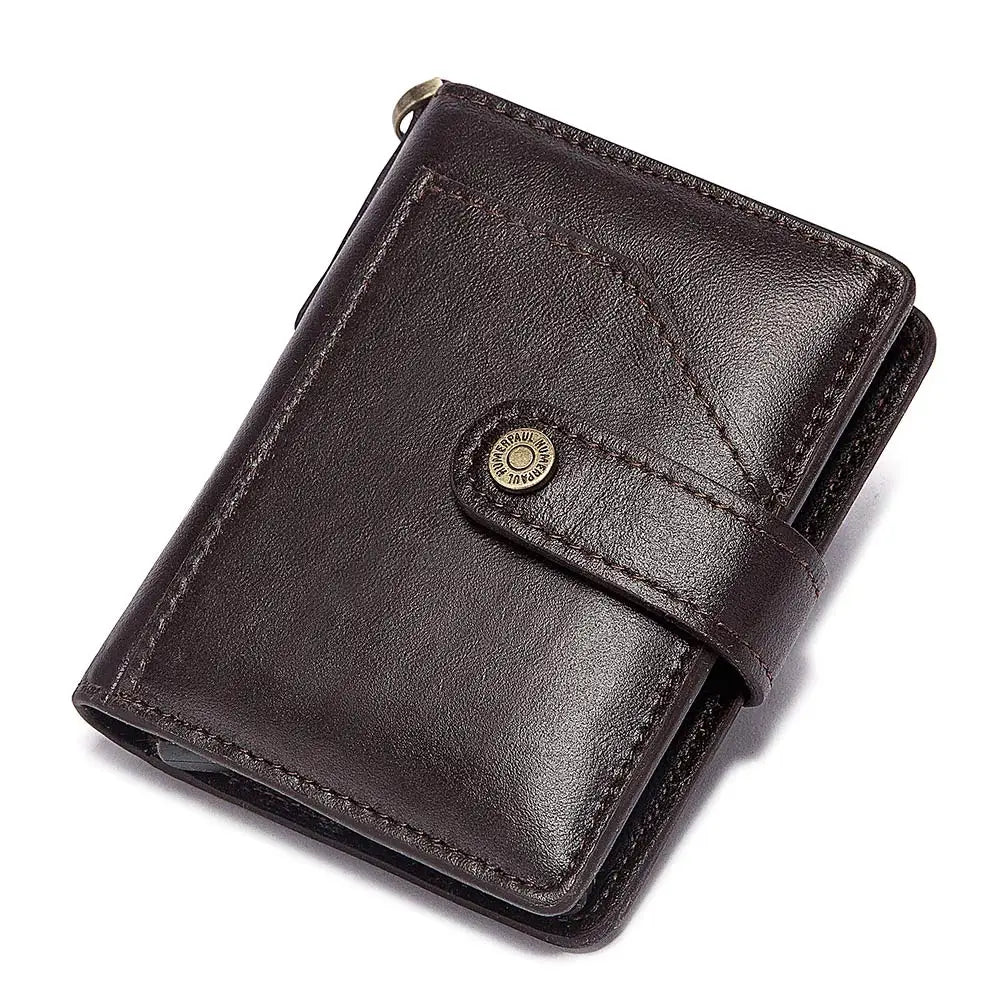 KAVIS New Style Casual Credit Card Holder RFID Aluminum Box Men Genuine Leather Wallet Hasp Smart Bussiness ID Card Case Vintage