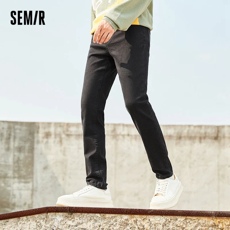 SEMIR Jeans Men Solid Retro Hong Kong Style Slim Feet Man New Washed Demin Pants Trend Ins