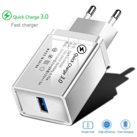 QC 3.0 USB Charger Quick charge 3.0 for iphone Samsung Xiaomi Huawei EU Adapter Charging Mobile Phone Charger Micro USB C Cable