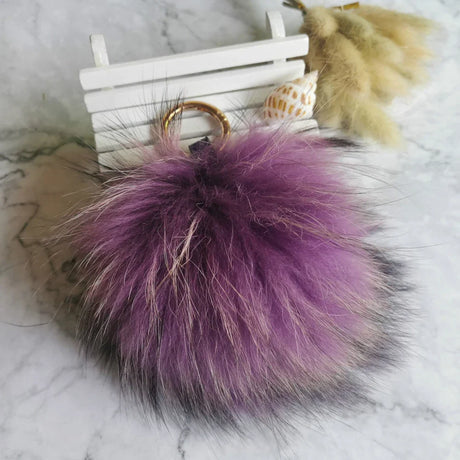 Big Size 15cm Real Fox Fur Ball Keychain Natural Raccon Fur Tassels Leather Strap Key Chain Ring Pendant For Women Charm f278