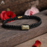 Natural Black Tourmaline Single Beads Woven Adjustable Bracelet Boho Women 6mm Black Lava Stone Beads Mala Bracelet N0383AMC